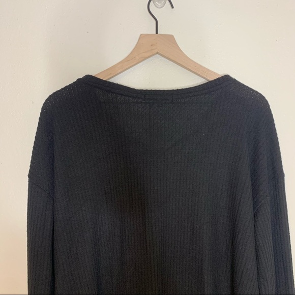 NWT Gibson Black Thermal Waffle Knit Tie Front Button Down Top XS - Picture 7 of 11